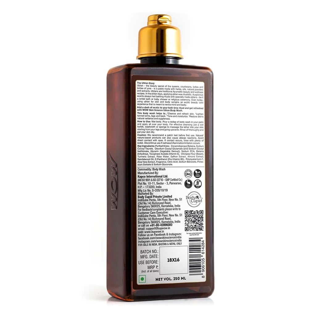 Ubtan Body Wash - 250 ml - Shower Gel with Almond Extract, Saffron & Turmeric Extracts