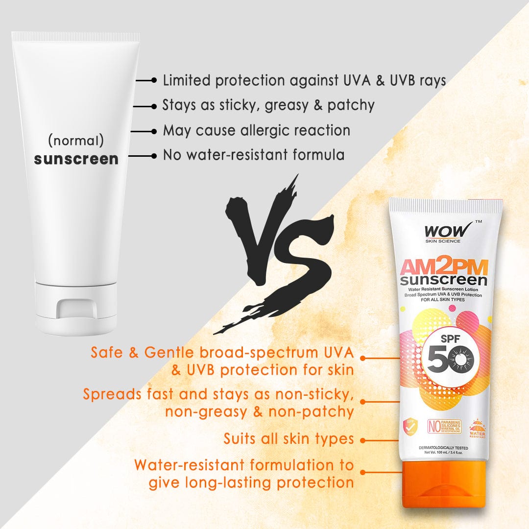 WOW Skin Science AM2PM SPF50 Water Resistant No Parabens & Mineral Oil Sunscreen Lotion - 100 ml - BuyWow